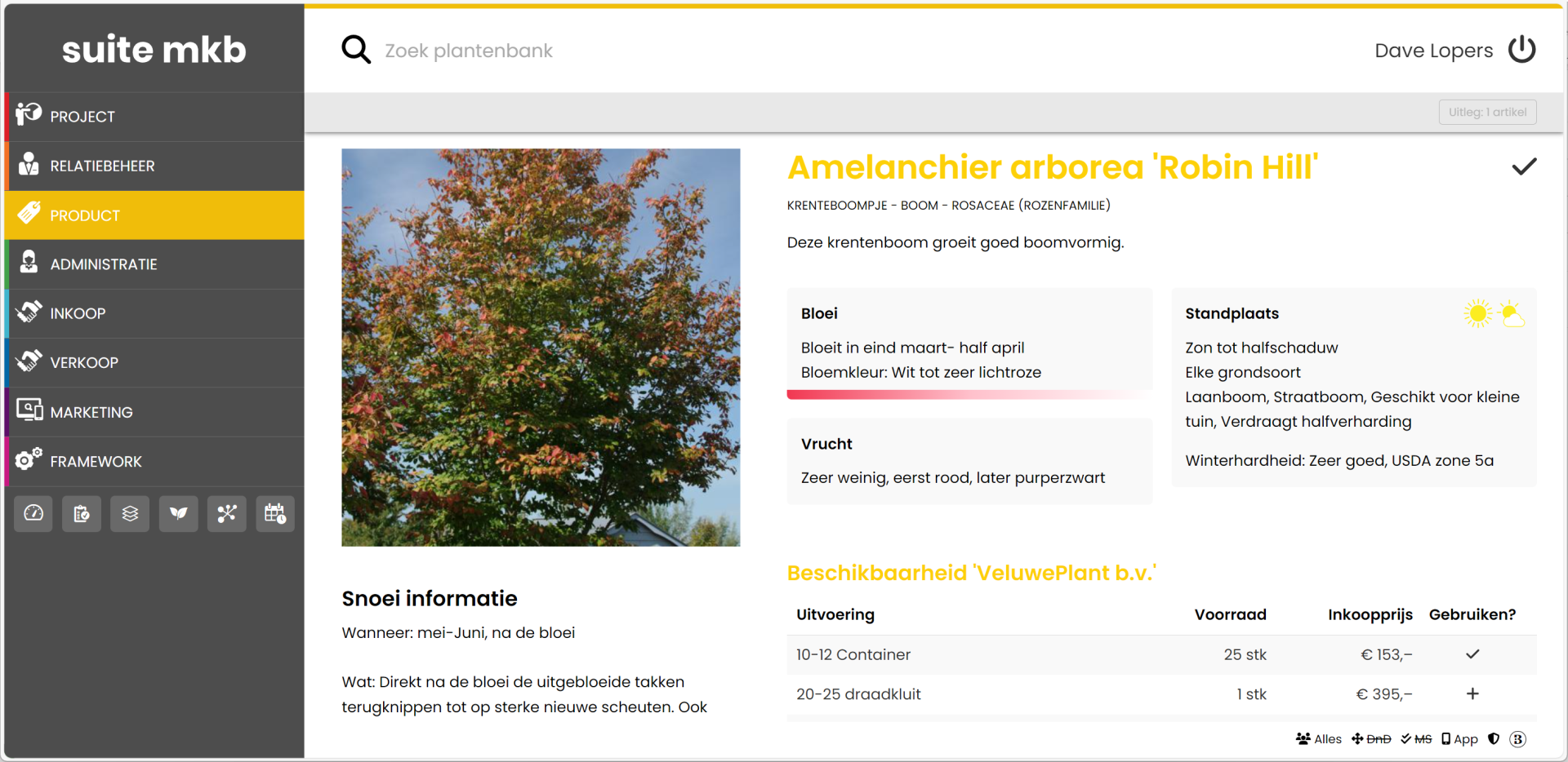 Screenshot Suite MKB: hierin is de beschikbaarheid van een plant meteen zichtbaar. Screenshot Suite MKB: hierin is de beschikbaarheid van een plant meteen zichtbaar.