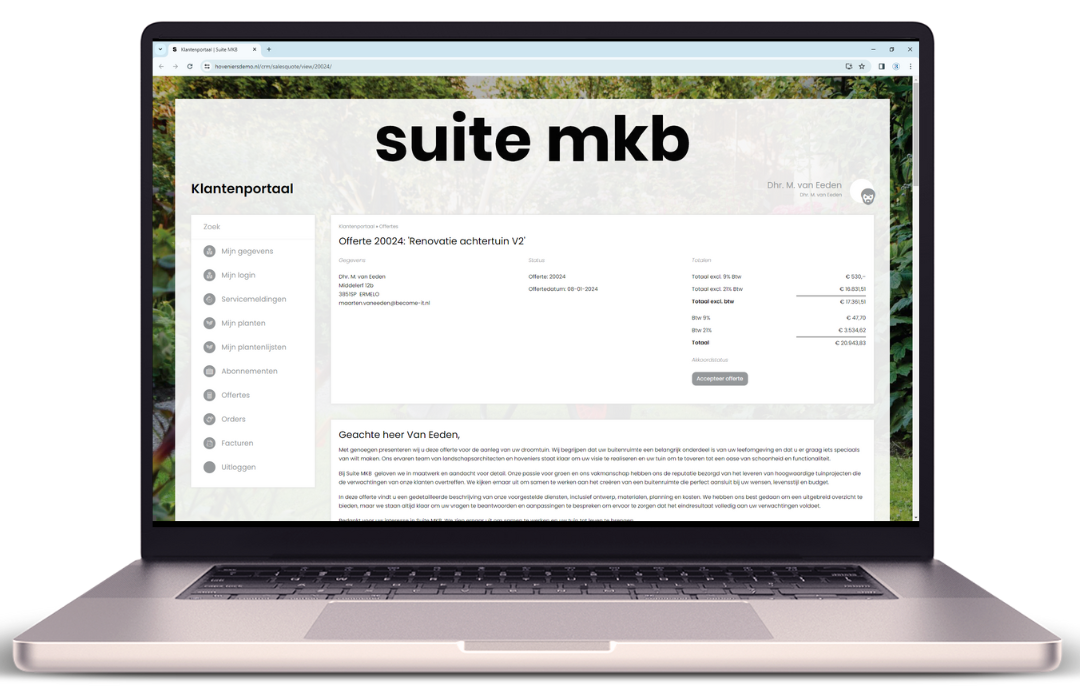 De offerte in het klantenportaal. De offerte in het klantenportaal.