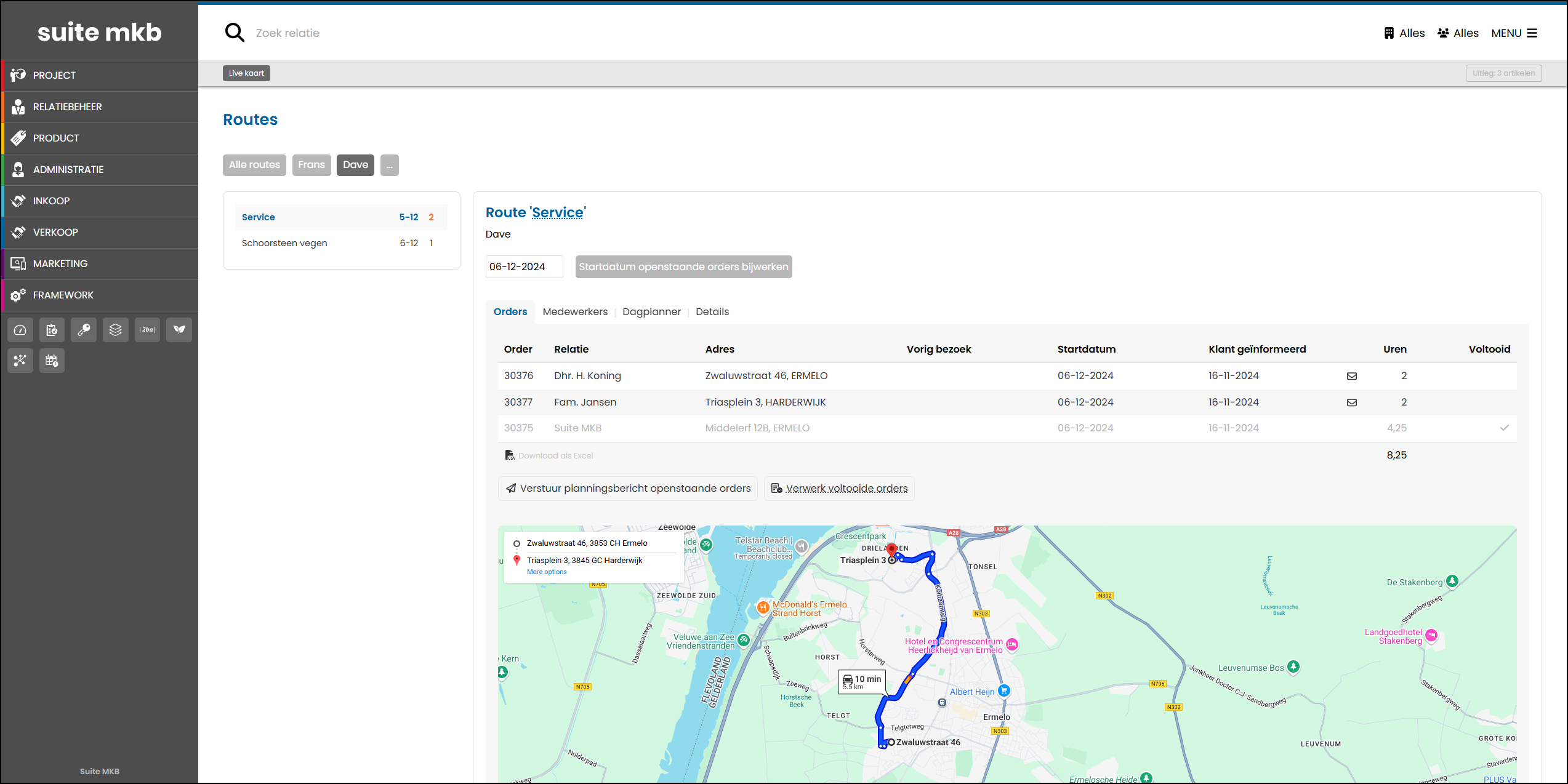 Het systeem biedt ook een visueel overzicht dankzij een geïntegreerde Google Maps-kaart waarop routes en volgorde van uitvoer direct zichtbaar zijn. Het systeem biedt ook een visueel overzicht dankzij een geïntegreerde Google Maps-kaart waarop routes en volgorde van uitvoer direct zichtbaar zijn.