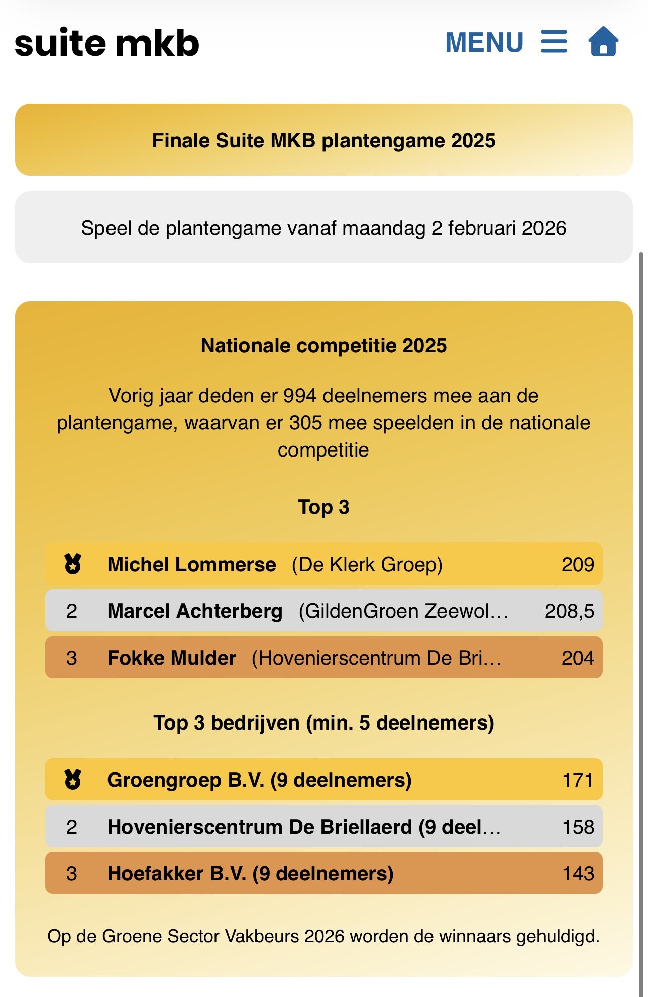 Uitslag Plantengame 2025 Uitslag Plantengame 2025