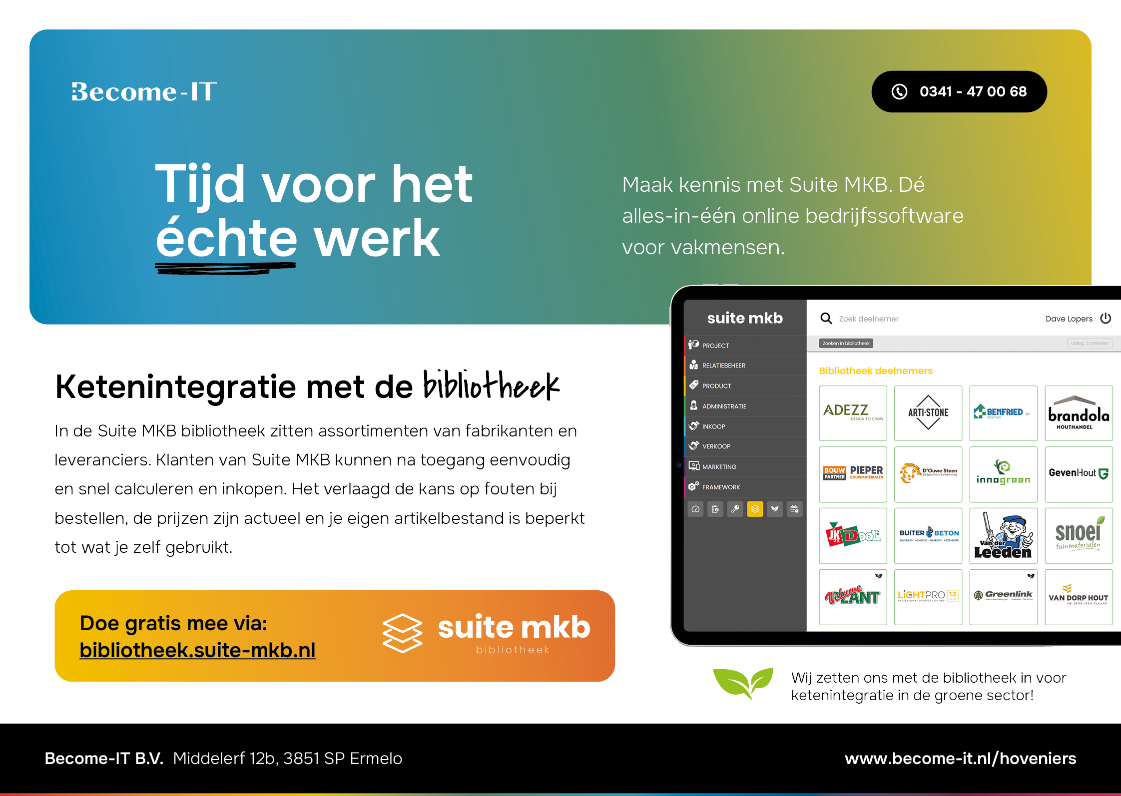 <p>We zijn dit jaar gestart met een nieuw ontwerp voor de website en advertenties. We zochten naar een integratie tussen het Become-IT en Suite MKB logo. Het kleurrijke van het Suite MKB logo laten we terugkomen in de diverse kleurverlopen. Hieronder een voorbeeld van een advertentie.</p>